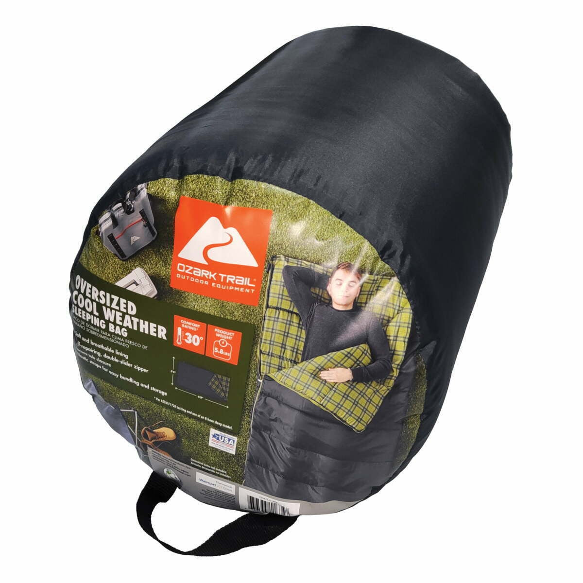 Ozark Trail Oversized 30-Degree Cool Weather Sleeping Bag, Gray, 40x8