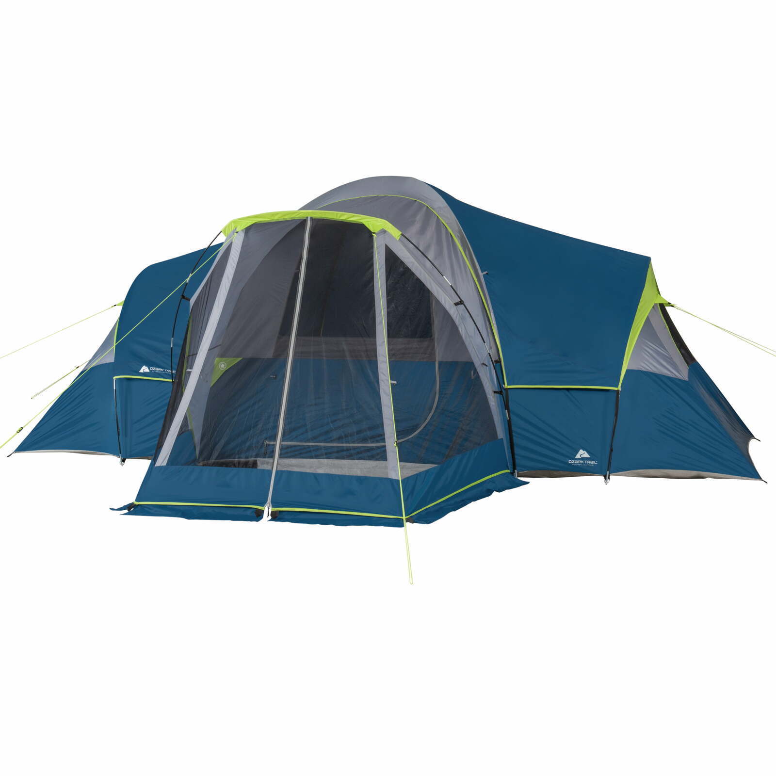 Ozark Trail 10-Person Family Camping Tent, with 3 Rooms and Screen Por