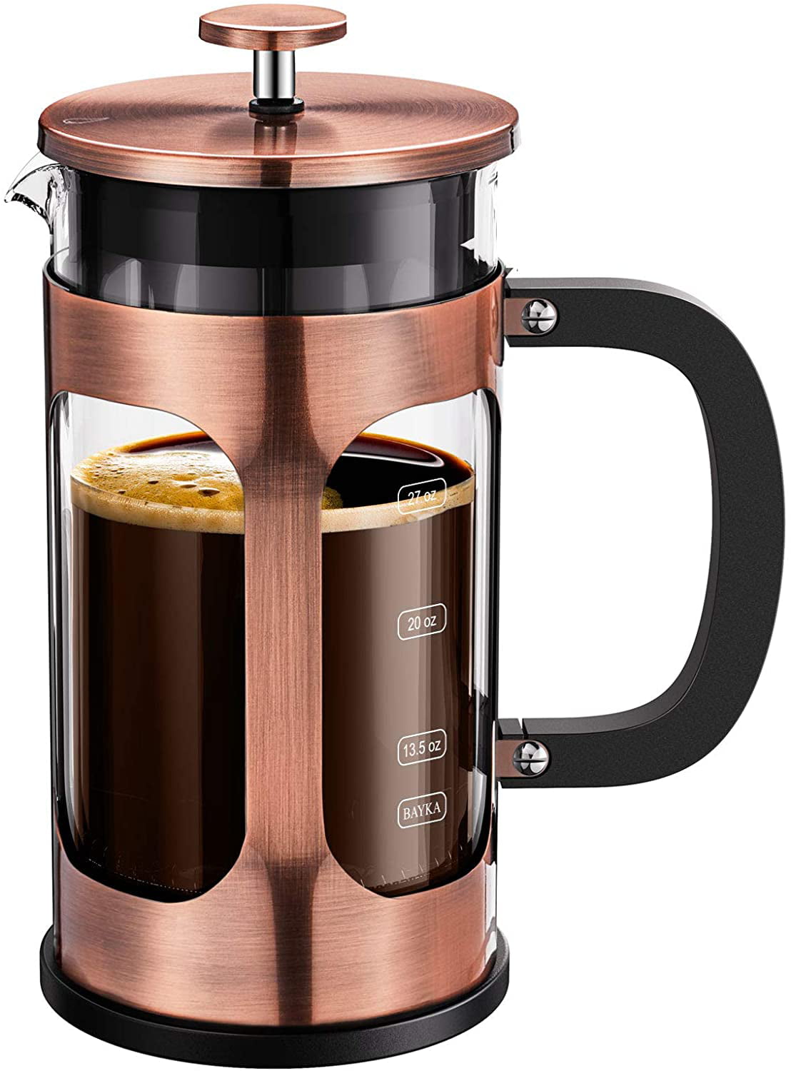 BAYKA 21 Ounce French Press Coffee Tea Maker Small, Stainless Steel Coffee  Press Single Serve, Heat Resistant Thickened Borosilicate Glass, Copper 0.6