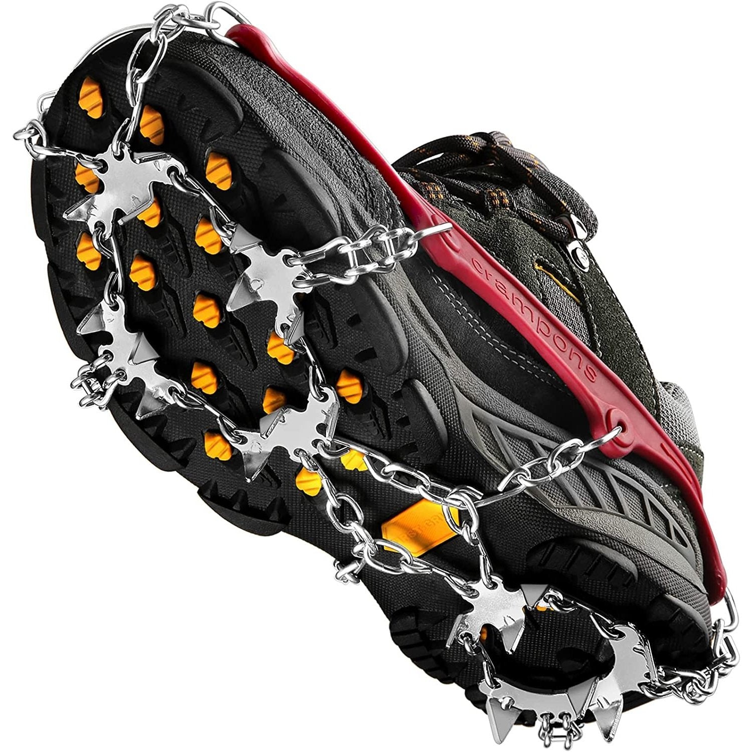 Cimkiz Crampons Ice Cleats Traction Snow Grips for Boots Shoes Women Men  Kids Anti Slip 19 Stainless Steel Spikes Safe Protect for Hiking Fishing  Walking Climbi…
