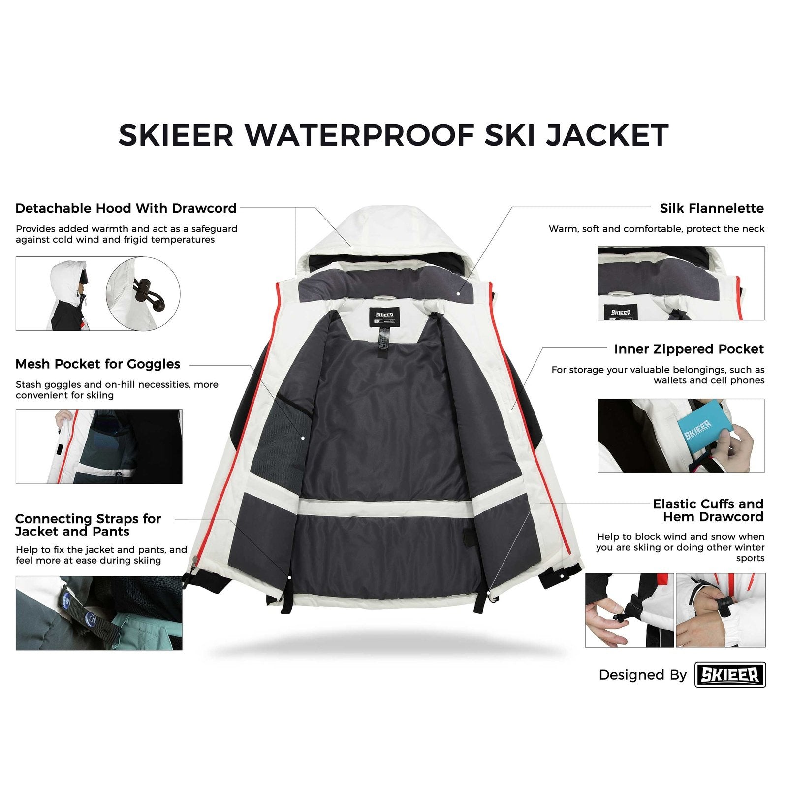Skieer Men's Mountain Waterproof Ski Jacket Winter Rain Jacket Warm Fleece  Snow Coat : : Clothing, Shoes & Accessories