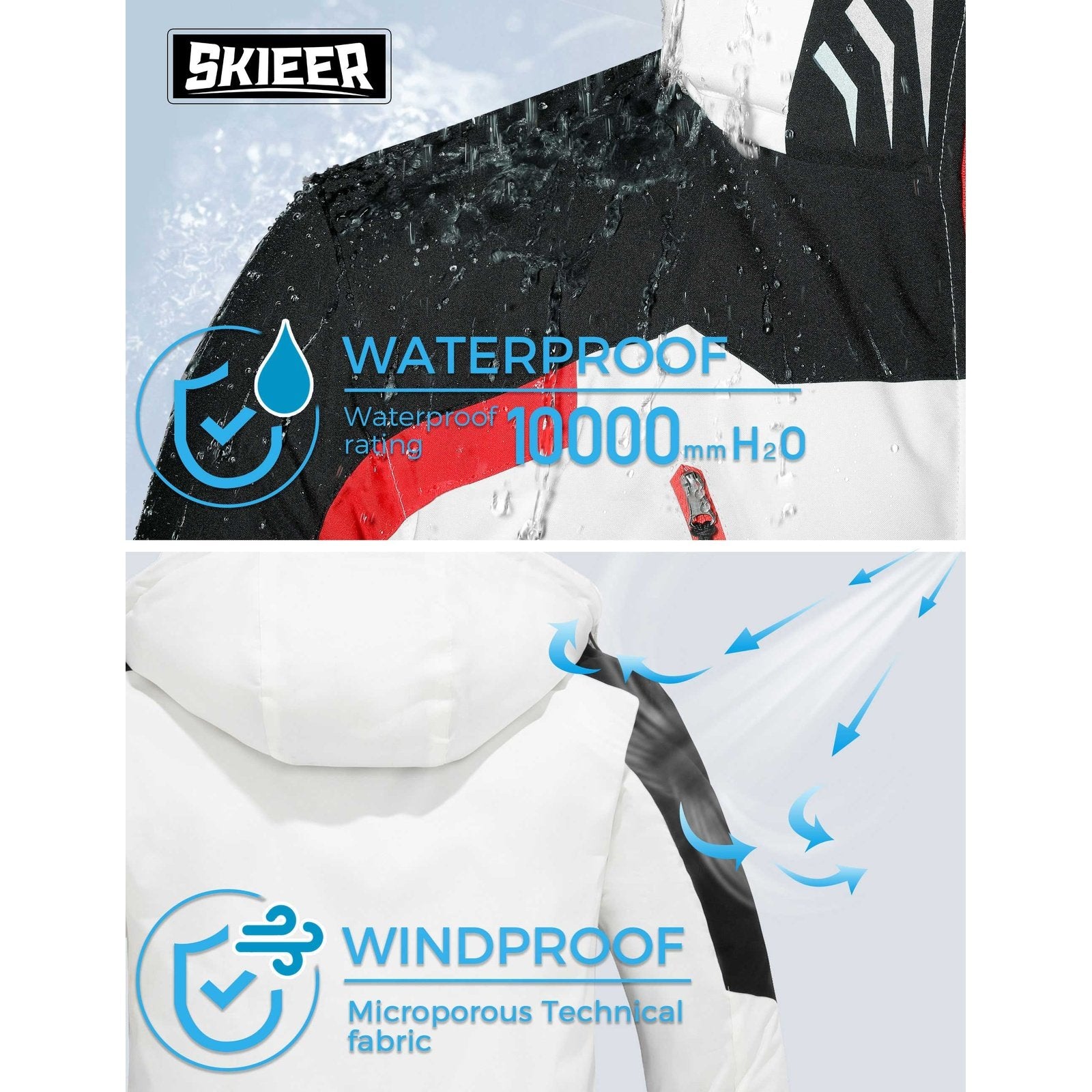 Skieer Men's Ski Jacket Waterproof Rain Jacket Wind Resistant