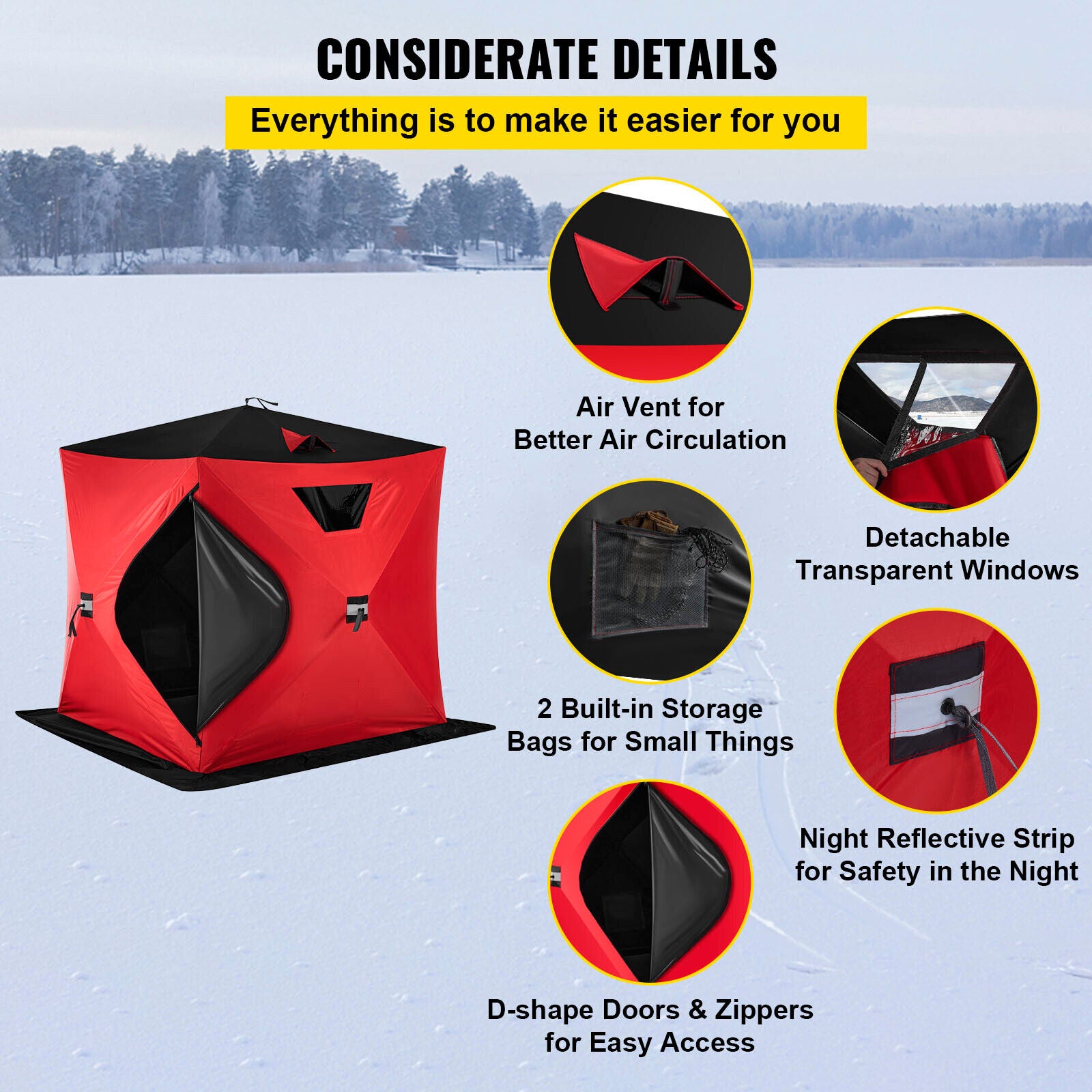 VEVOR Ice Fishing Tent Waterproof Pop-up 2-Person Carrying Bag Ice Shelter Fishi