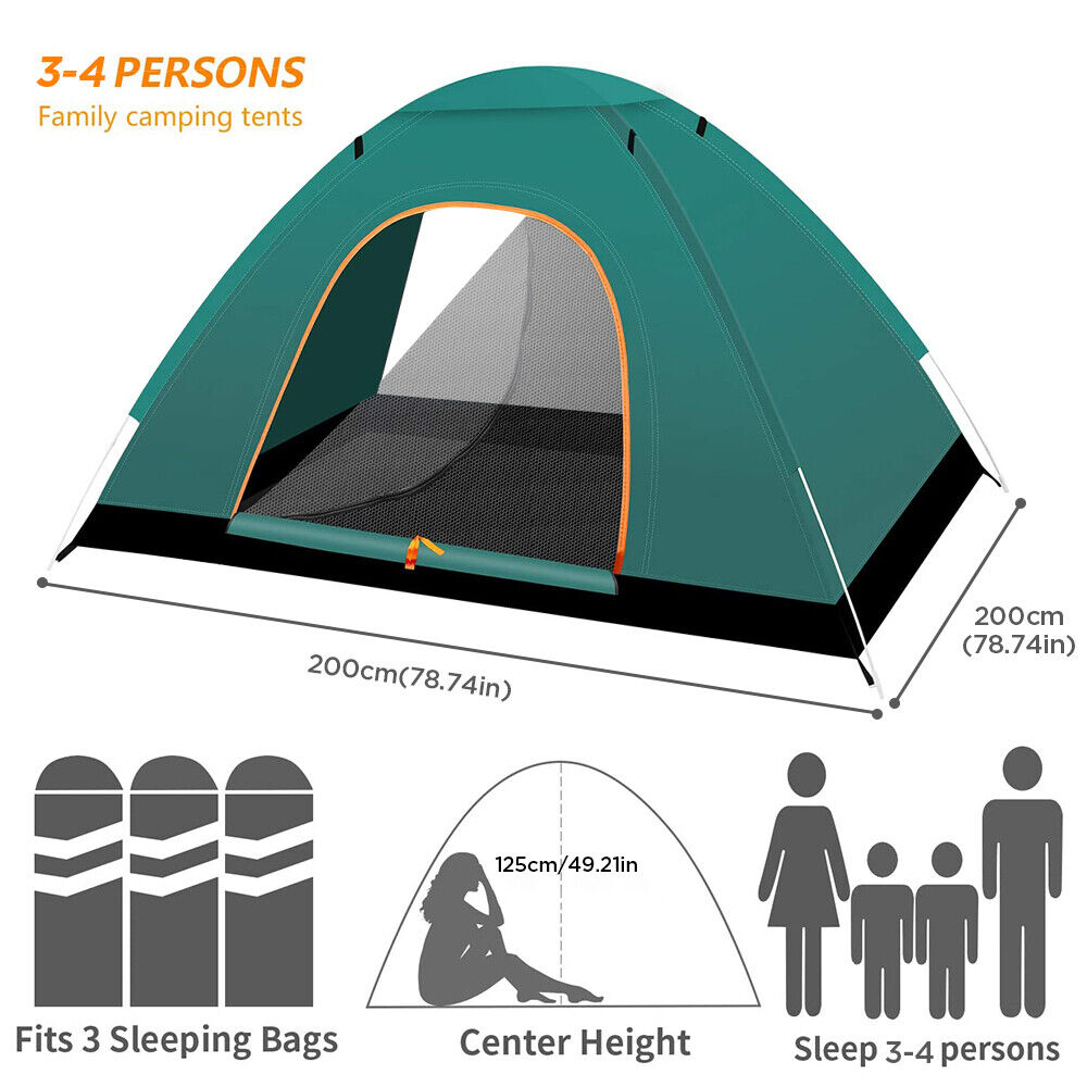 Instant Automatic pop up Camping Tent, 3-4 Persons Lightweight Tent, UV Protecti