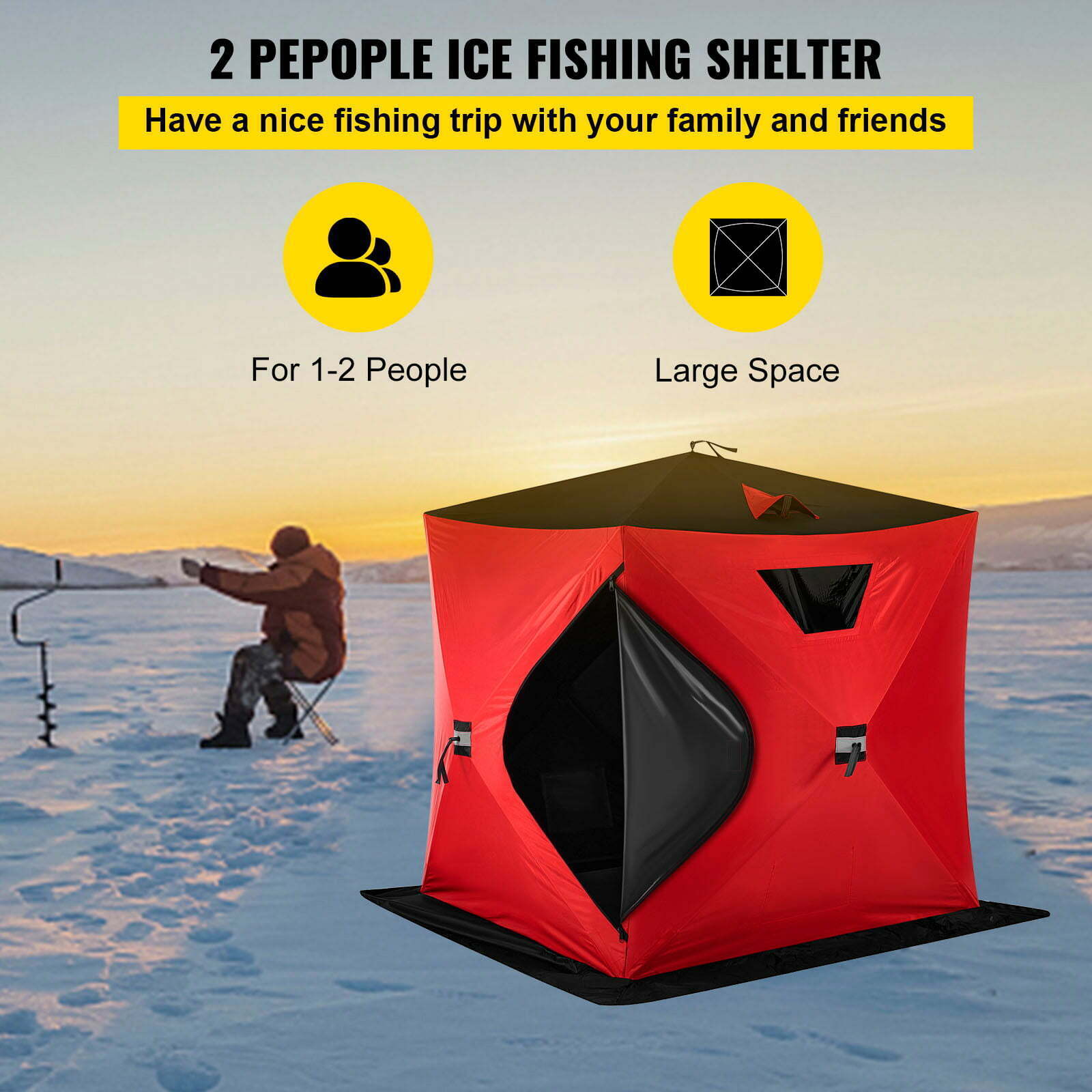 VEVOR Ice Fishing Tent Waterproof Pop-up 2-Person Carrying Bag Ice