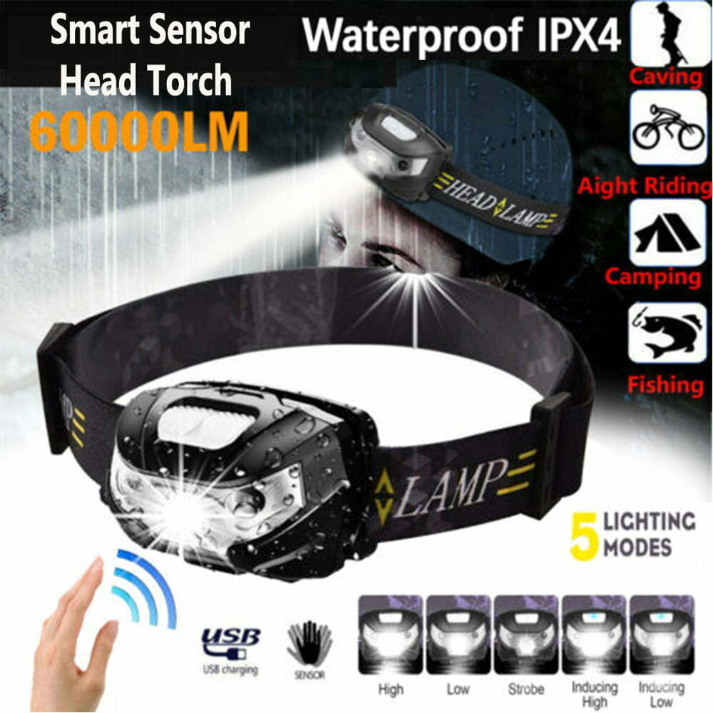 Xhy HeadLamp Rechargeable, Waterproof Super Bright Motion Sensor LED Headlight