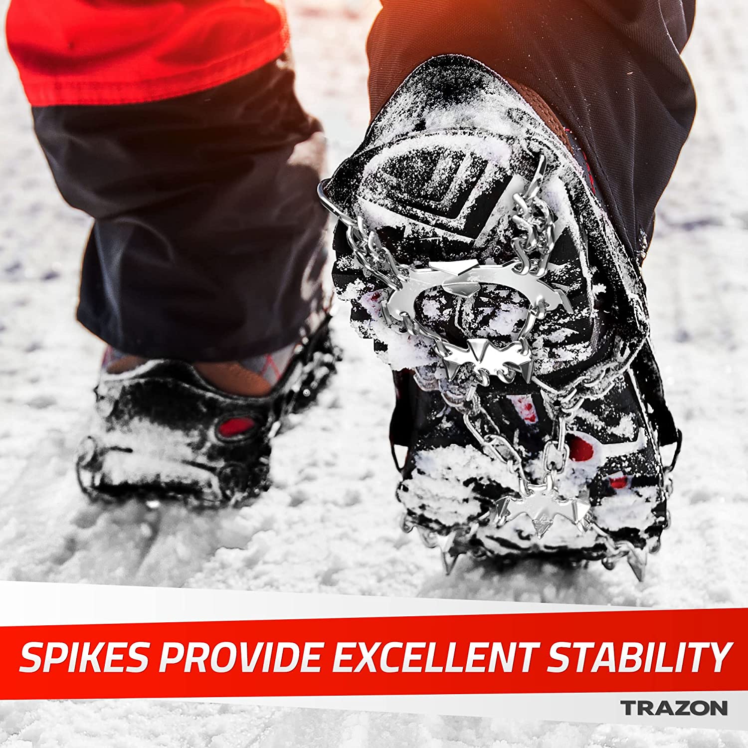 Crampons Ice Cleats Traction Snow Grips for Boots Shoes Women Men Kids Anti  Slip 19 Stainless Steel Spikes Safe Protect for Hiking Fishing Walking