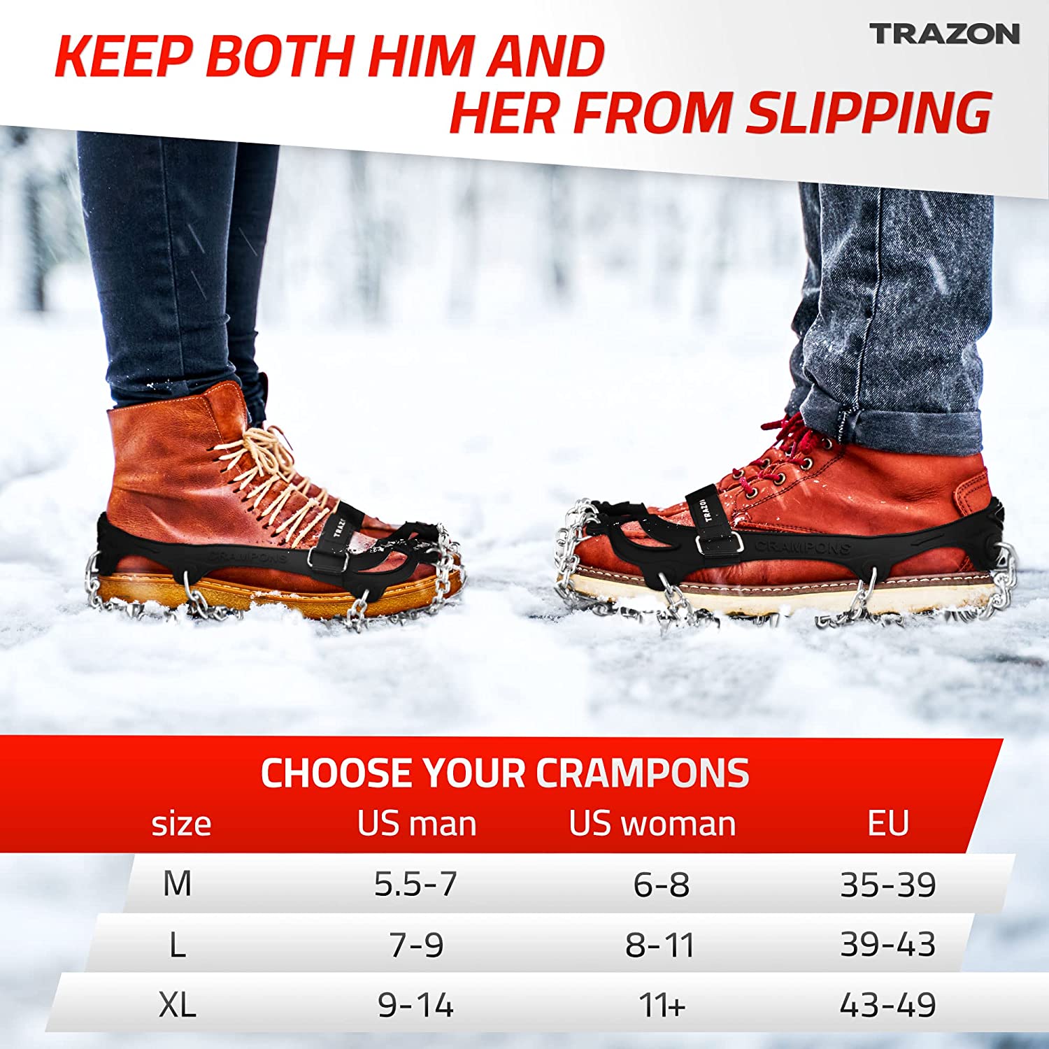 Crampons Ice Cleats for Boots Anti Slip Snow Crampons Hiking Traction  Cleats 19 Steel Spikes Ice Grippers for Women Men Kids Shoes Boots Winter