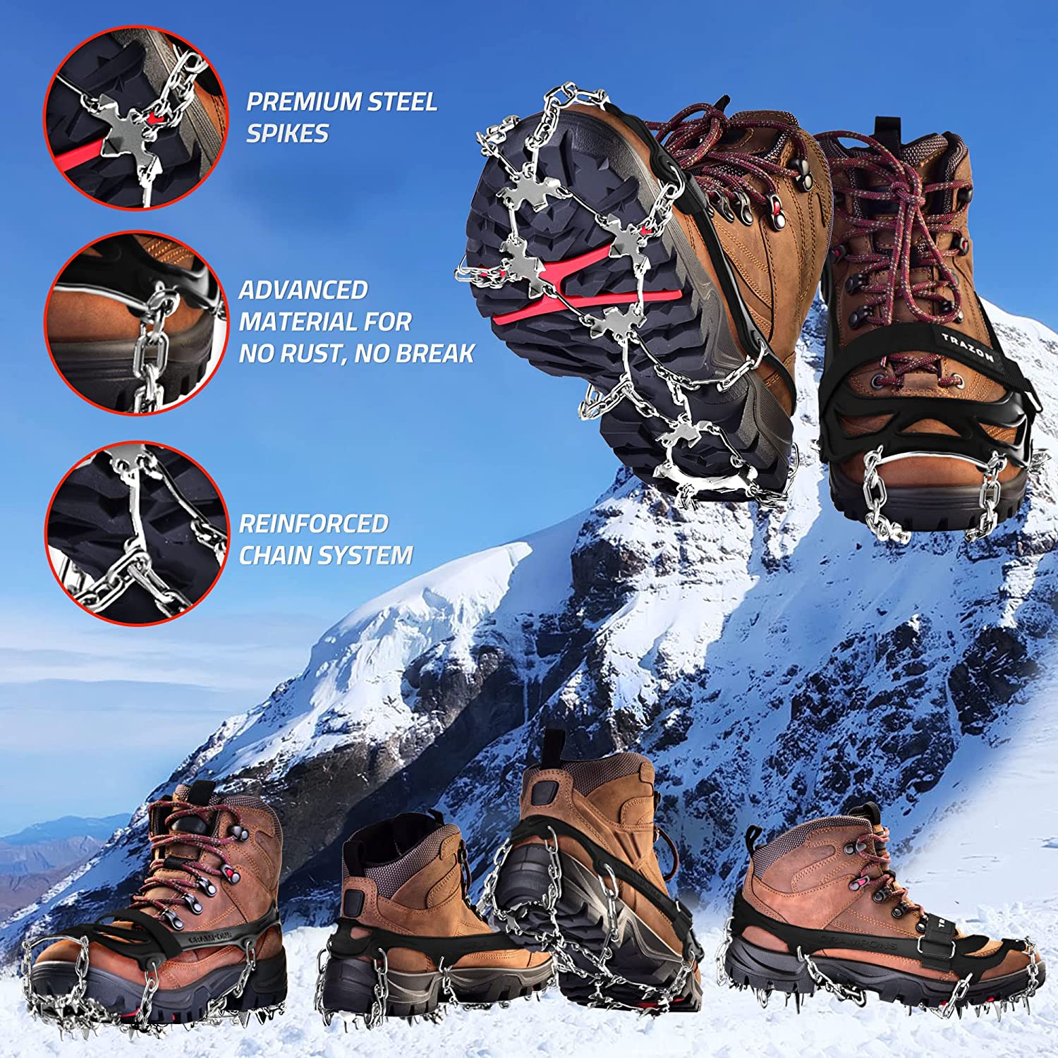 Crampons Ice Cleats for Hiking Boots and Shoes, Anti Slip Walk Tractio