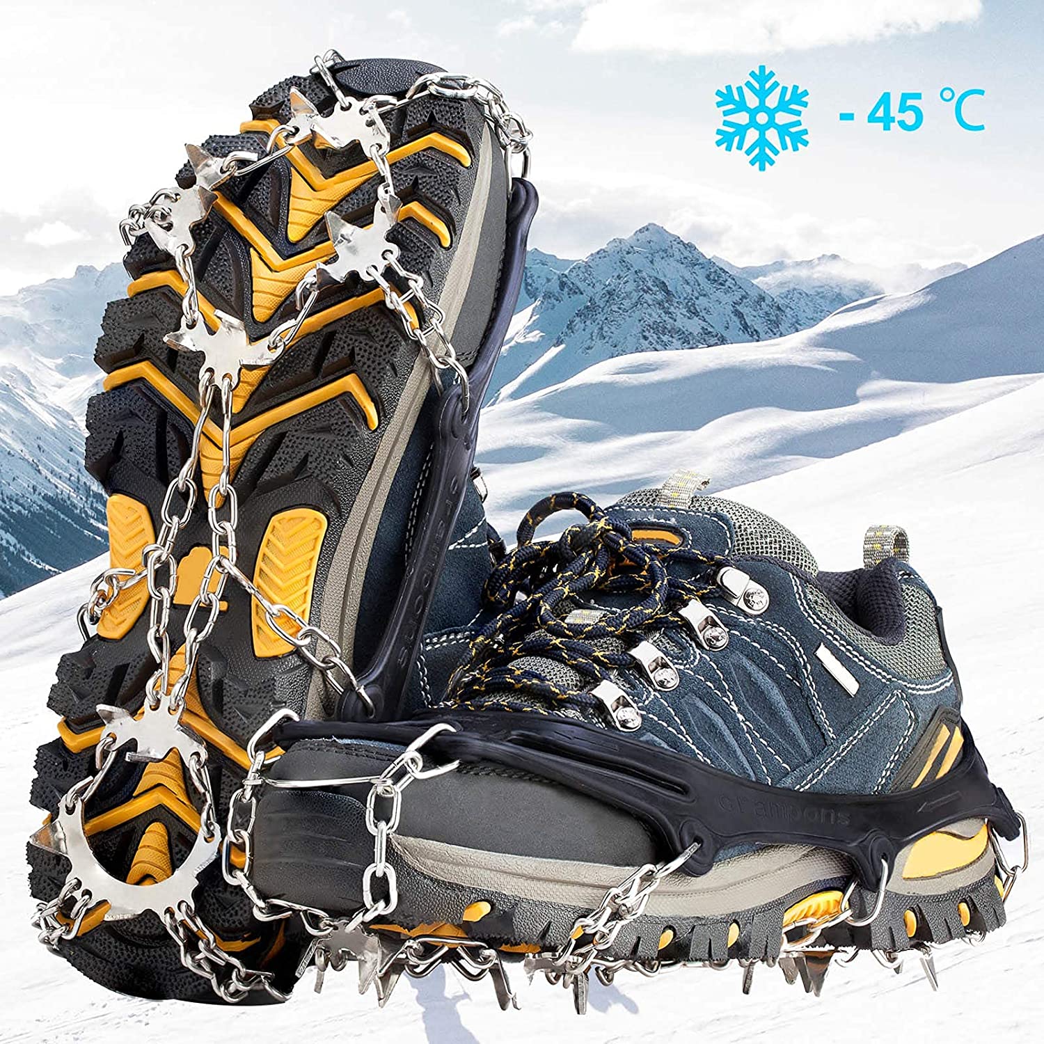Carryown Ice Cleats for Boots Shoes, Ice Shoe Grips Anti Slip for Men Women, Rubber Snow Cleats, Spikes Crampons for Hiking Boots and Shoes + 10