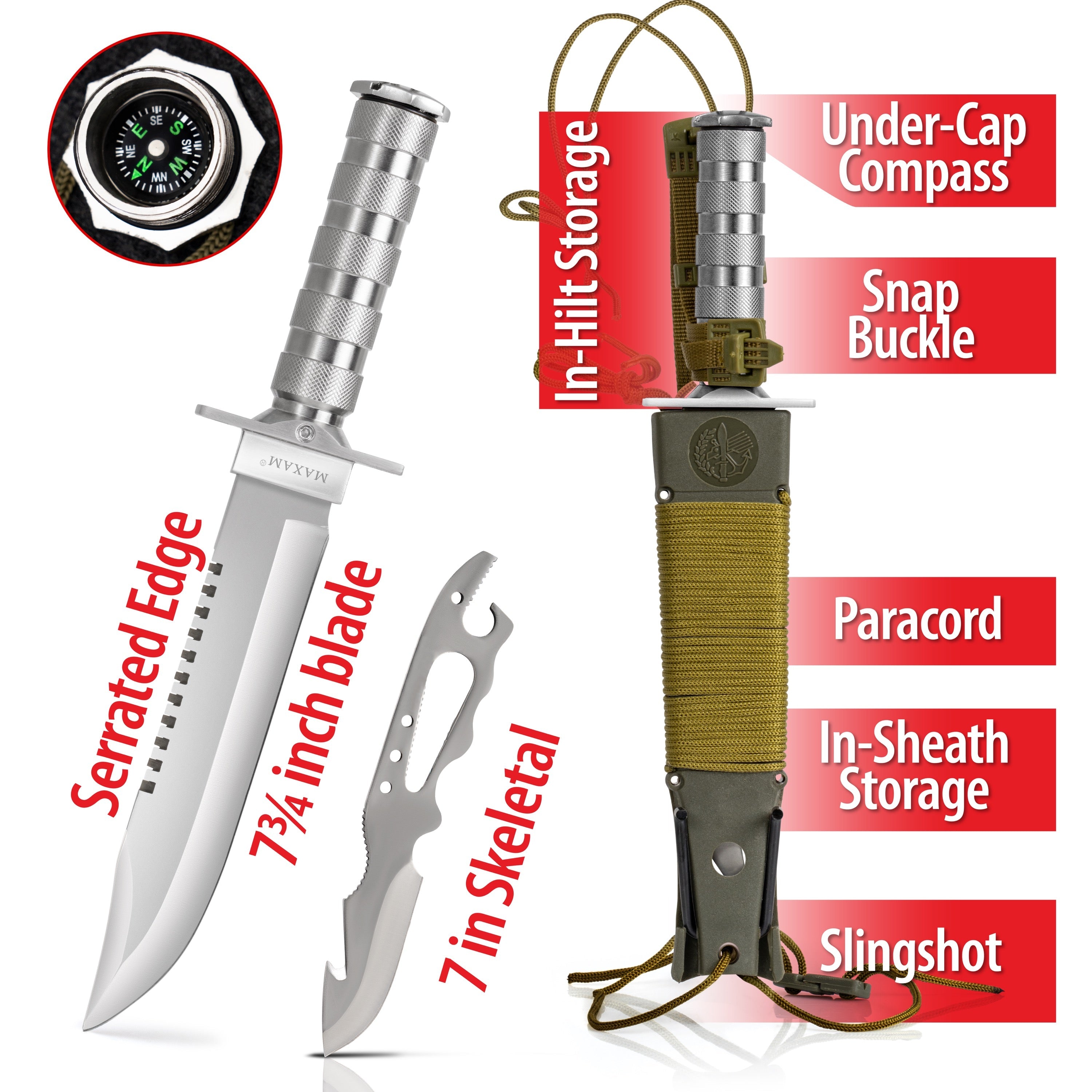 Ultimate Military Jungle Survival Knife Kit w Compass, Fishing 