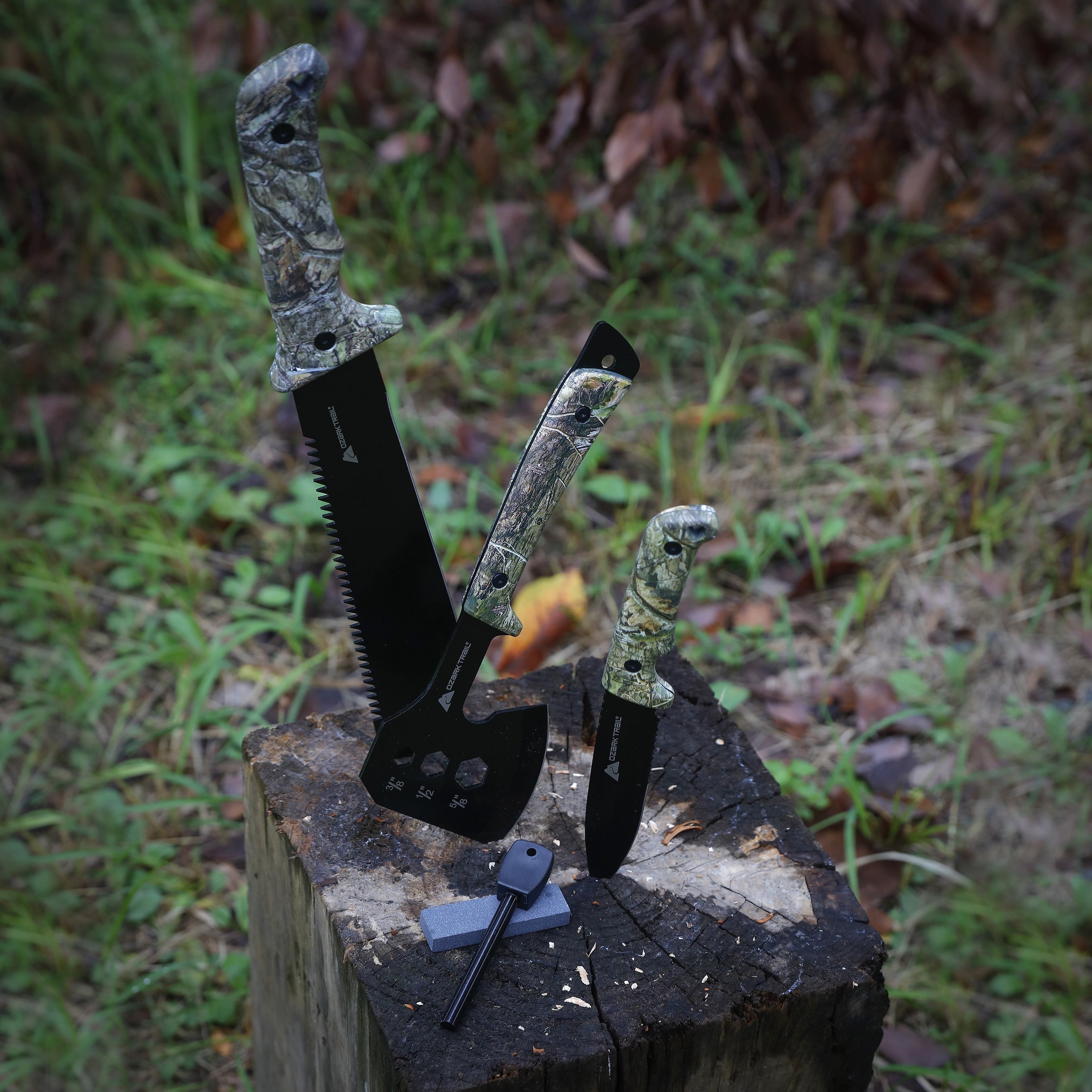 Ozark Trail Fixed Knife with Protective Sheath, 3 Blade, Black